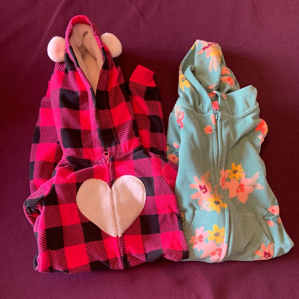 Baby Girl 12 Month Zip-Up Fleece Jumpsuit Lot | 2 Pieces